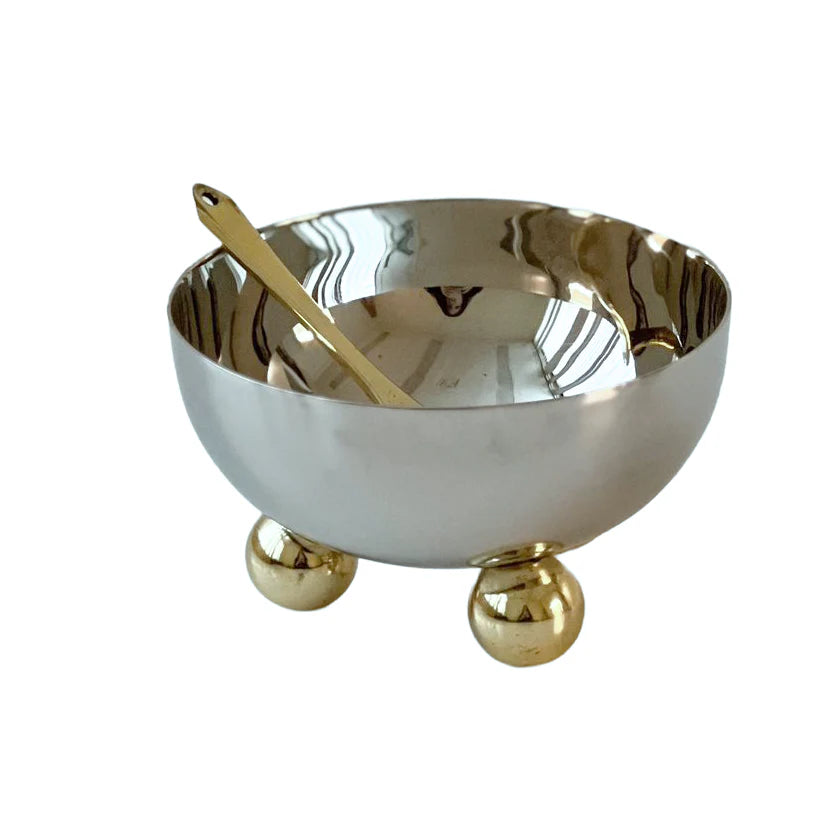 Stainless Steel Bowl with Gold Balls and Spoon