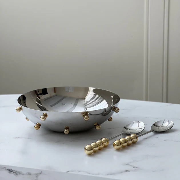 Stainless Steel Bowl With Gold Balls