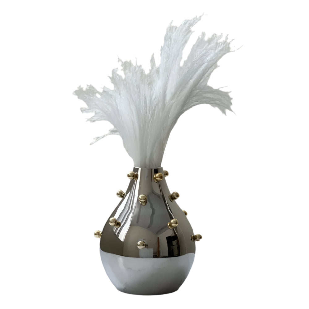 Stainless Steel Vase With Gold Balls- Large