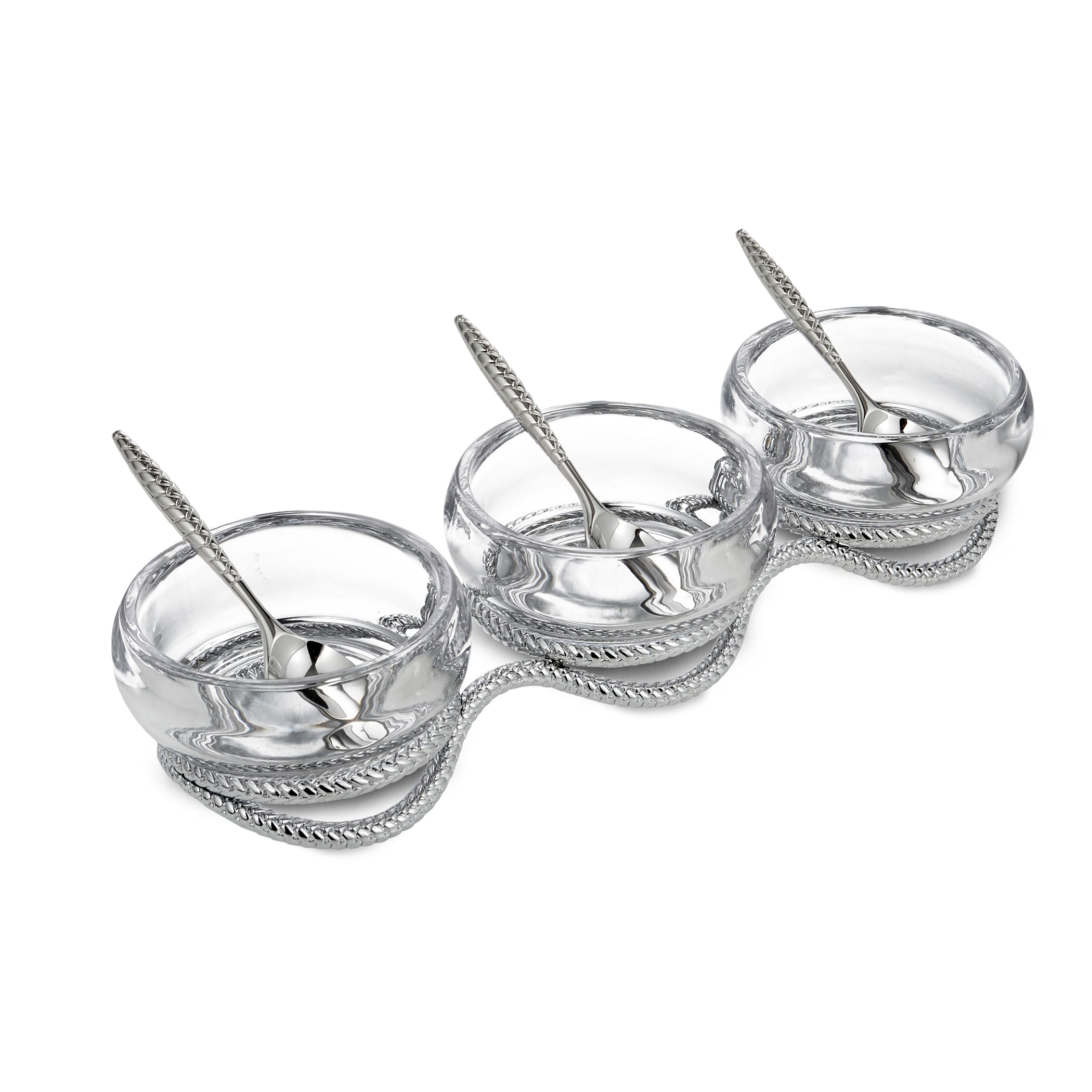 Braid Glass Triple Condiment Set w/ Spoons