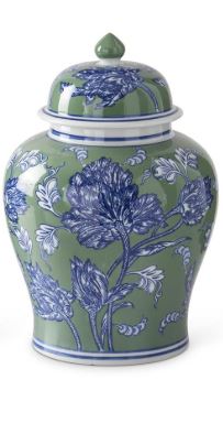 Blue Green & White Ceramic Vase & Jar