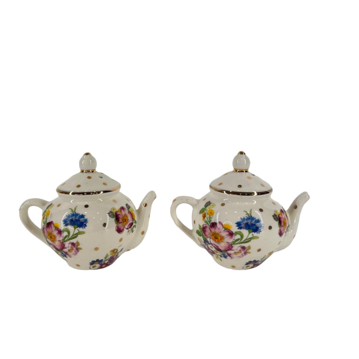 MacKenzie-Childs White Flower Market Teapot Salt & Pepper Set