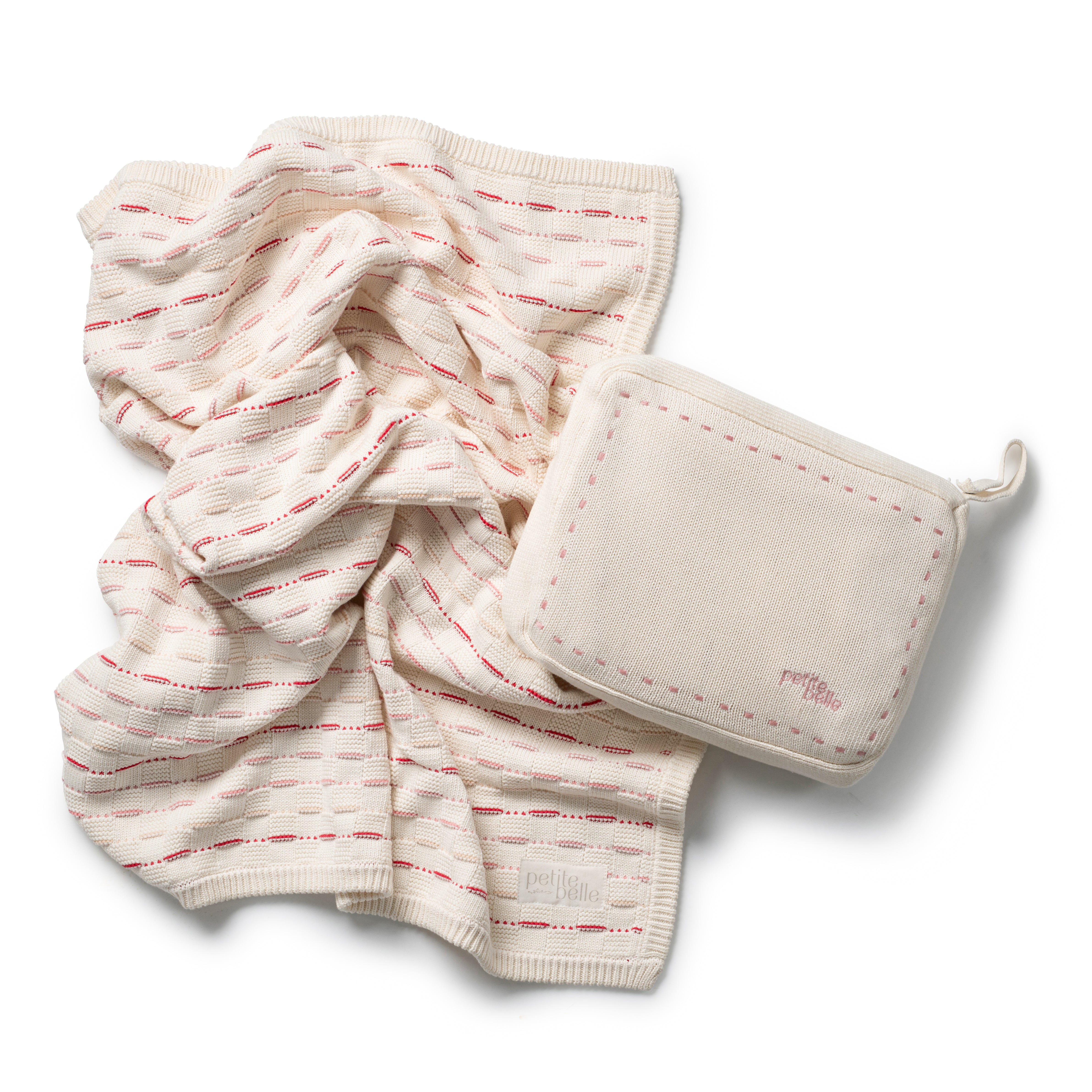 Ruby Blush Weave Knit Blanket & Pouch Set