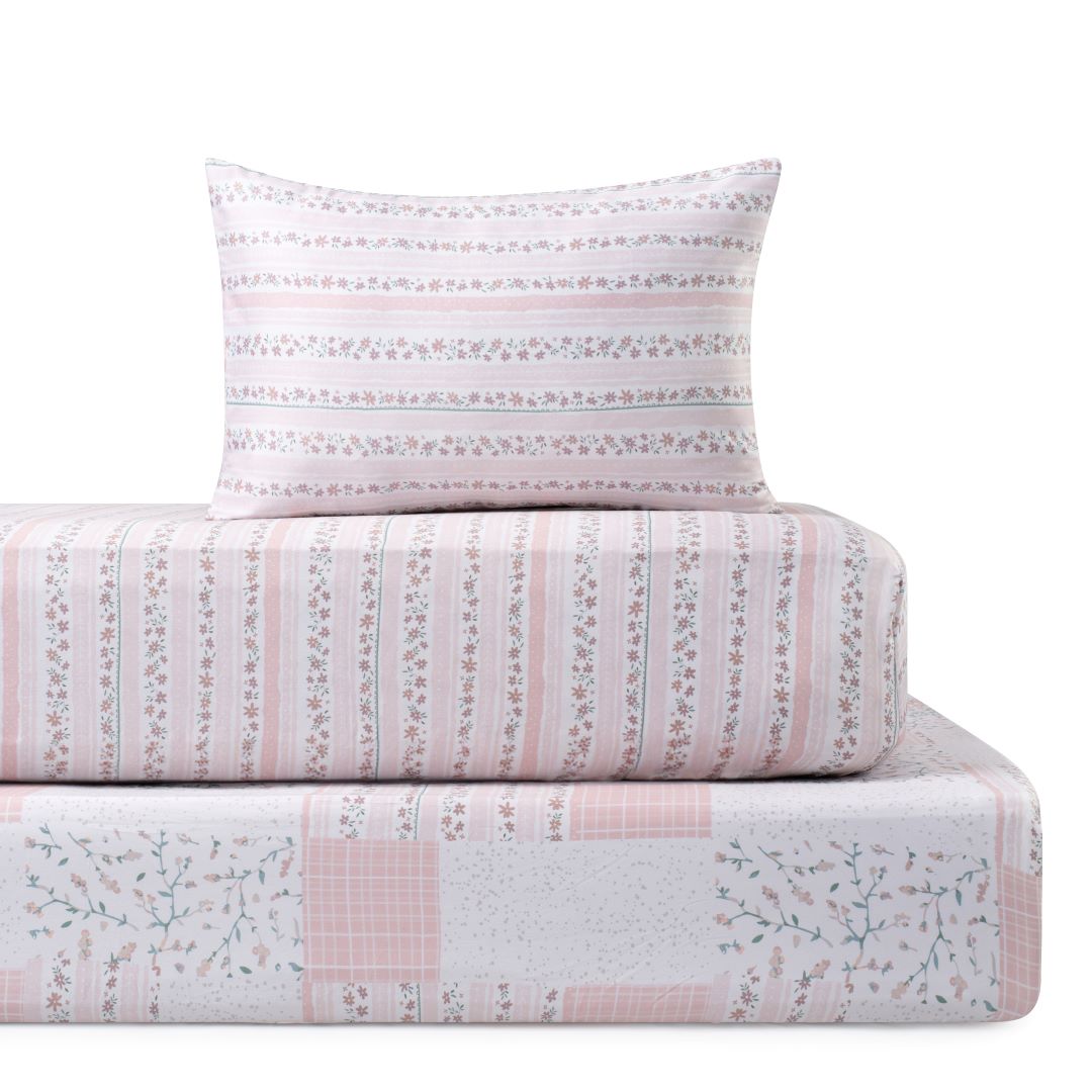 Petite Belle Flora Patchwork Standard Crib Sheet Set- Pink/Grey