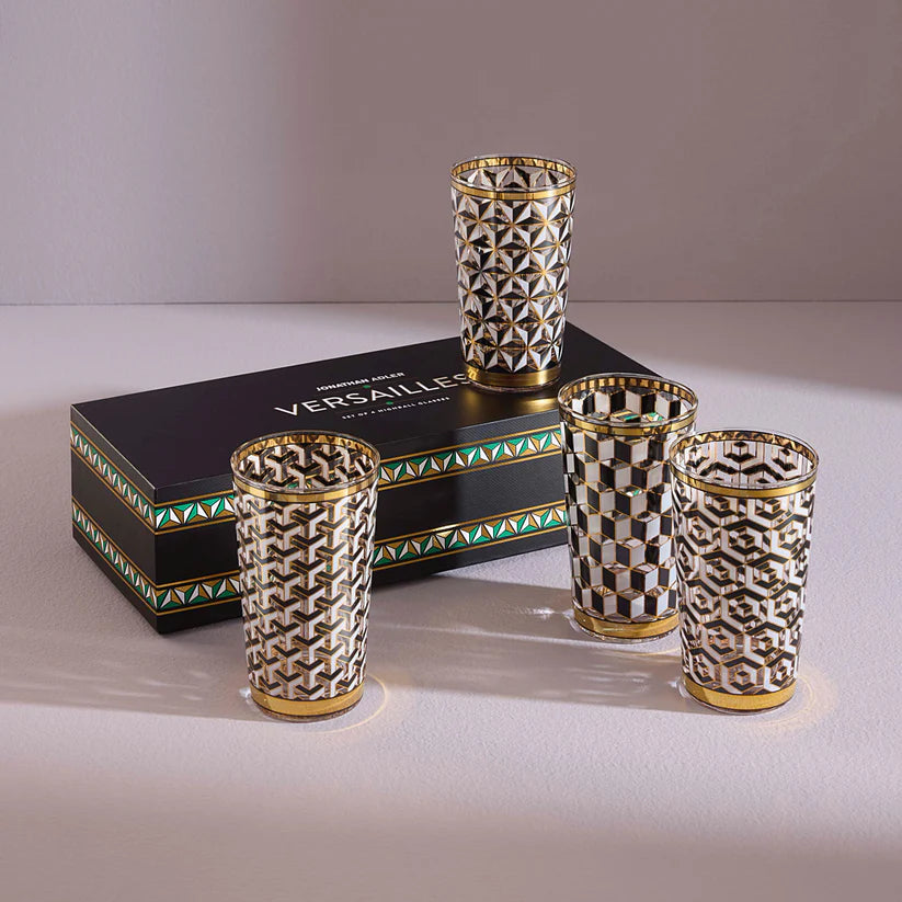 Jonathan Adler Boxed Versailles Highball Glassware Set- Black