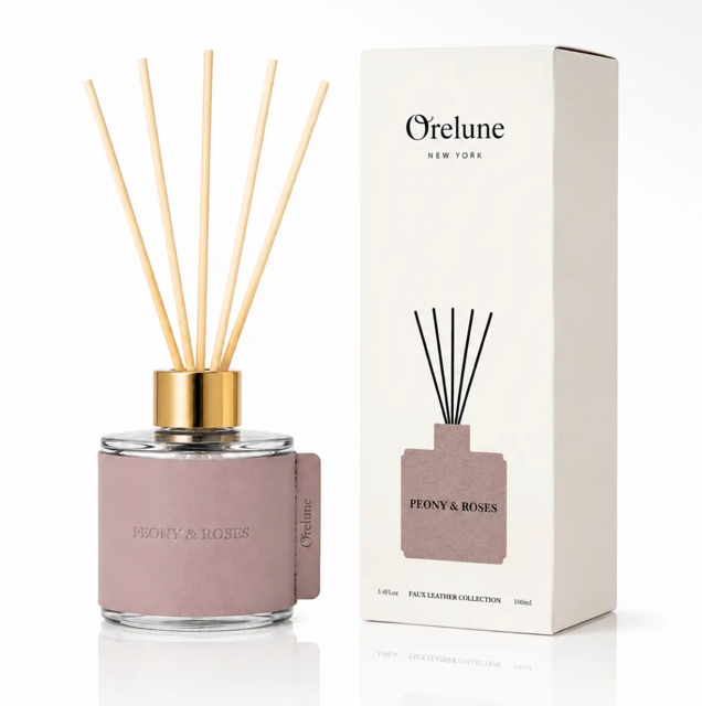 Modern Faux Leather Reed Diffuser : Peony & Rose