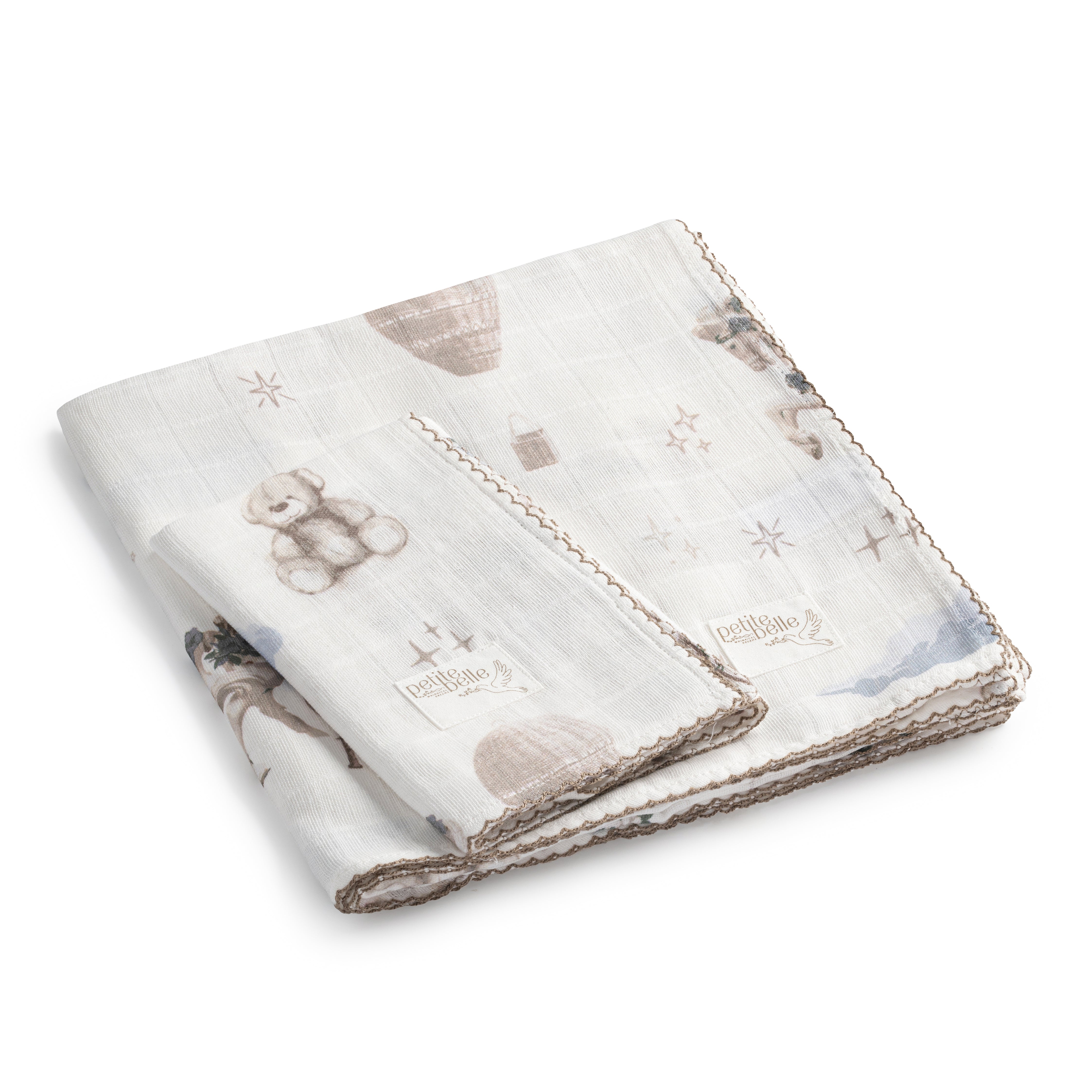 Petite Belle Teddy's Tale Swaddle & Burp Cloth Set