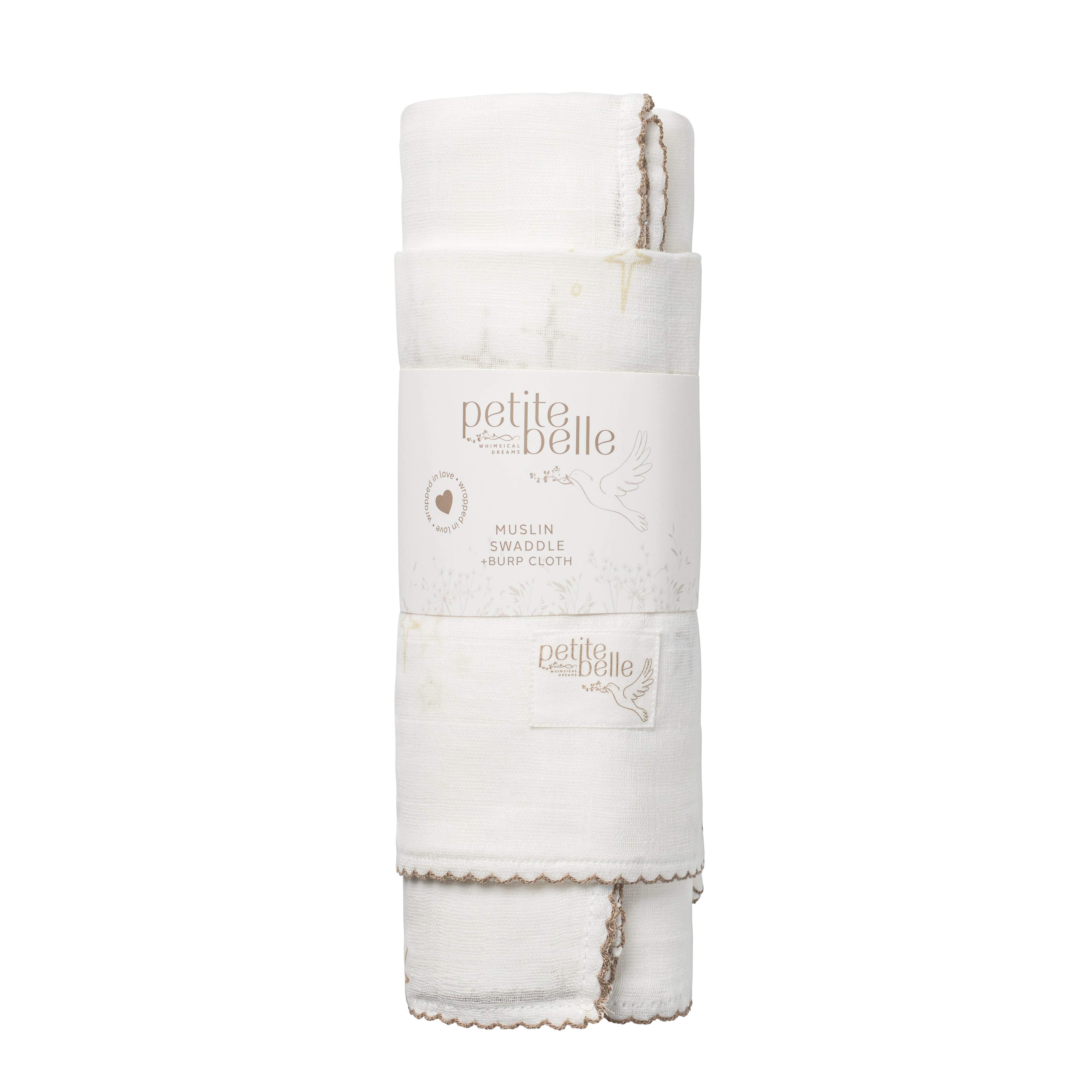 Petite Belle White Swaddle & Burp Cloth Set