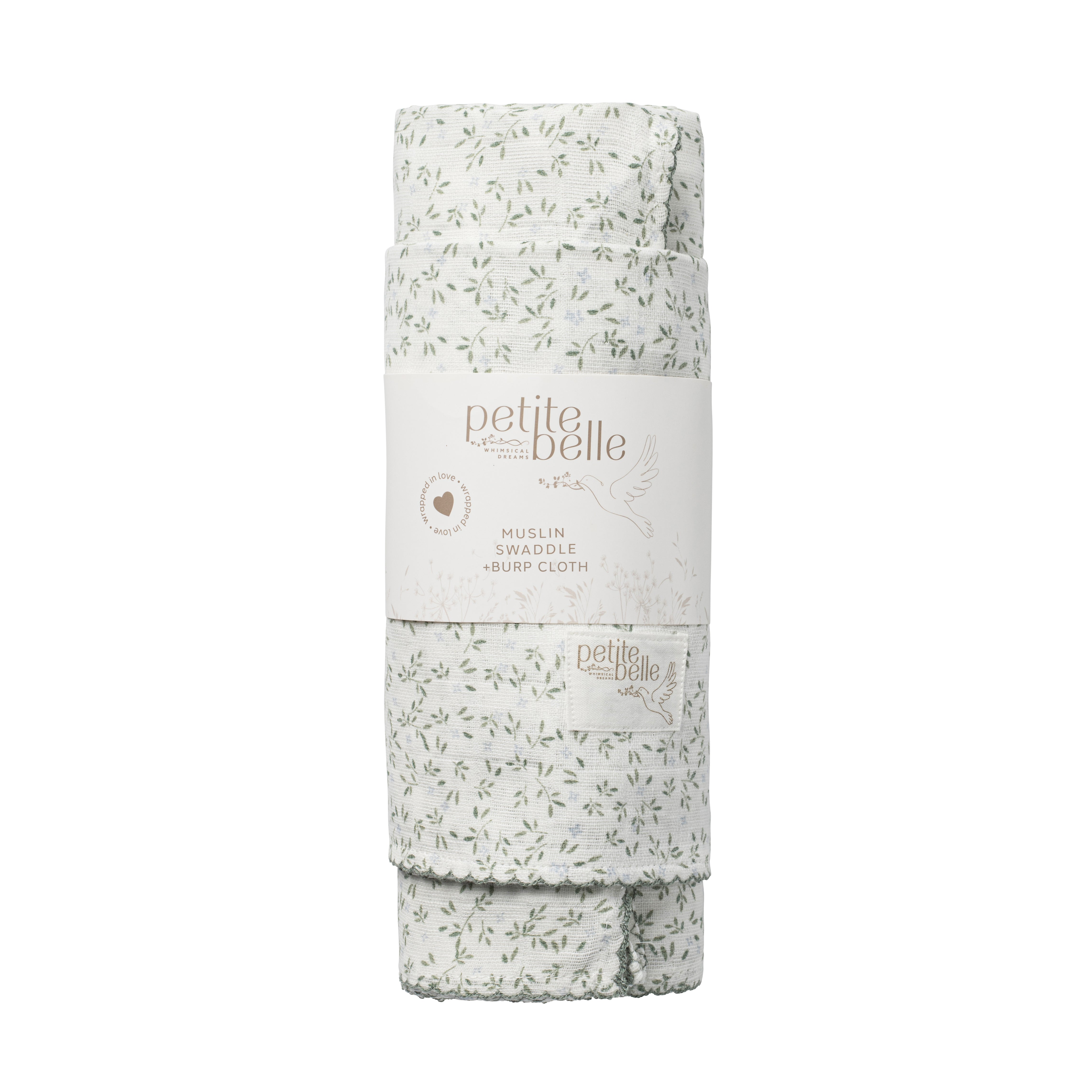 Petite Belle Liberty Leaf Blue Swaddle & Burp Cloth Set