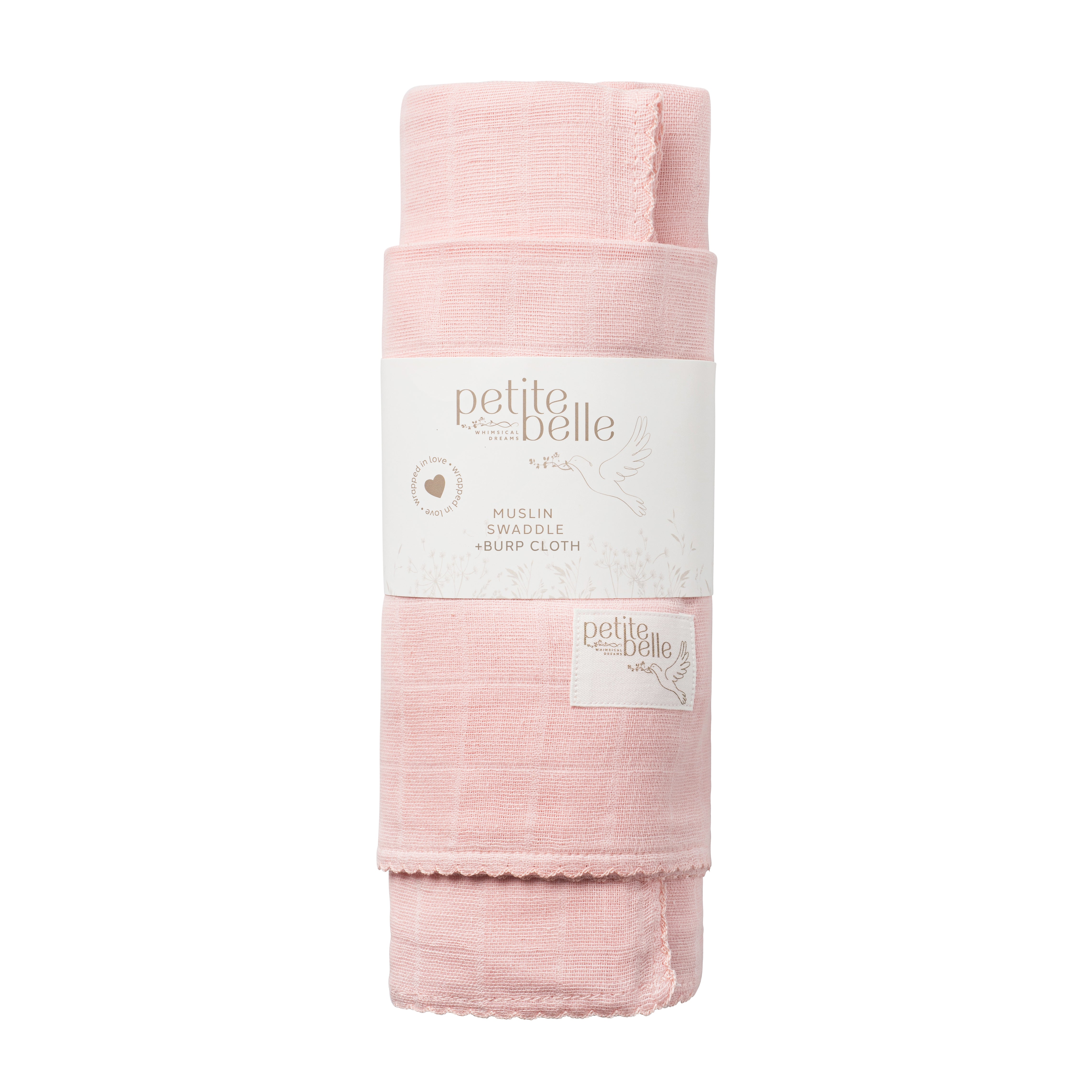 Petite Belle Pink Swaddle & Burp Cloth Set