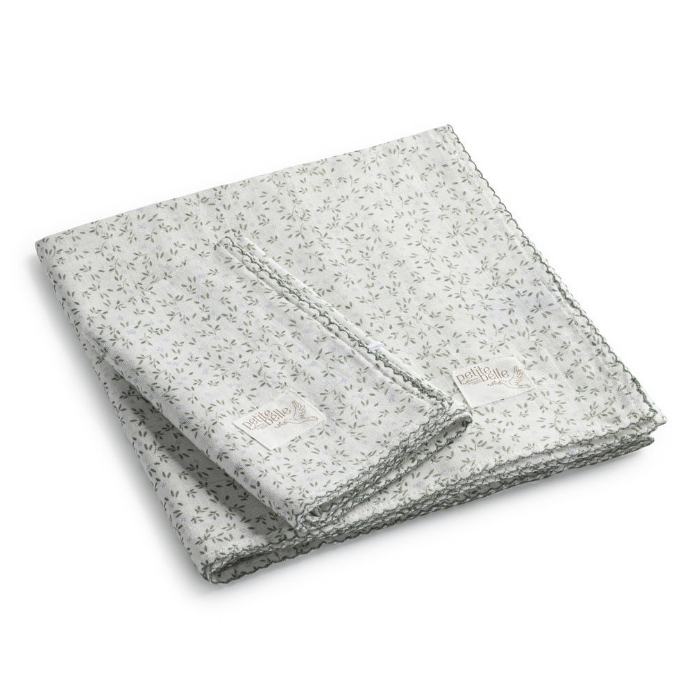 Petite Belle Liberty Leaf Blue Swaddle & Burp Cloth Set