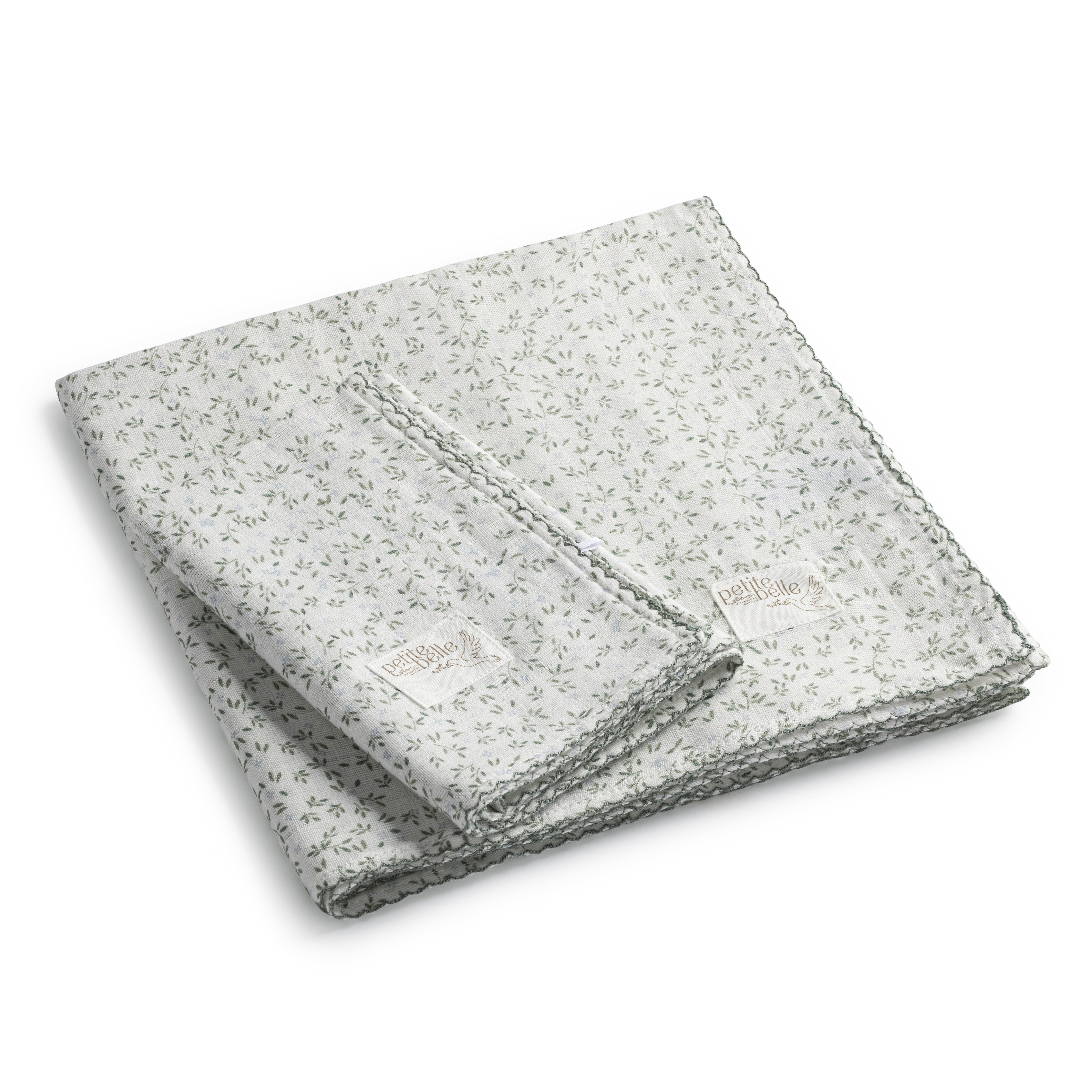 Petite Belle Liberty Leaf Blue Swaddle & Burp Cloth Set