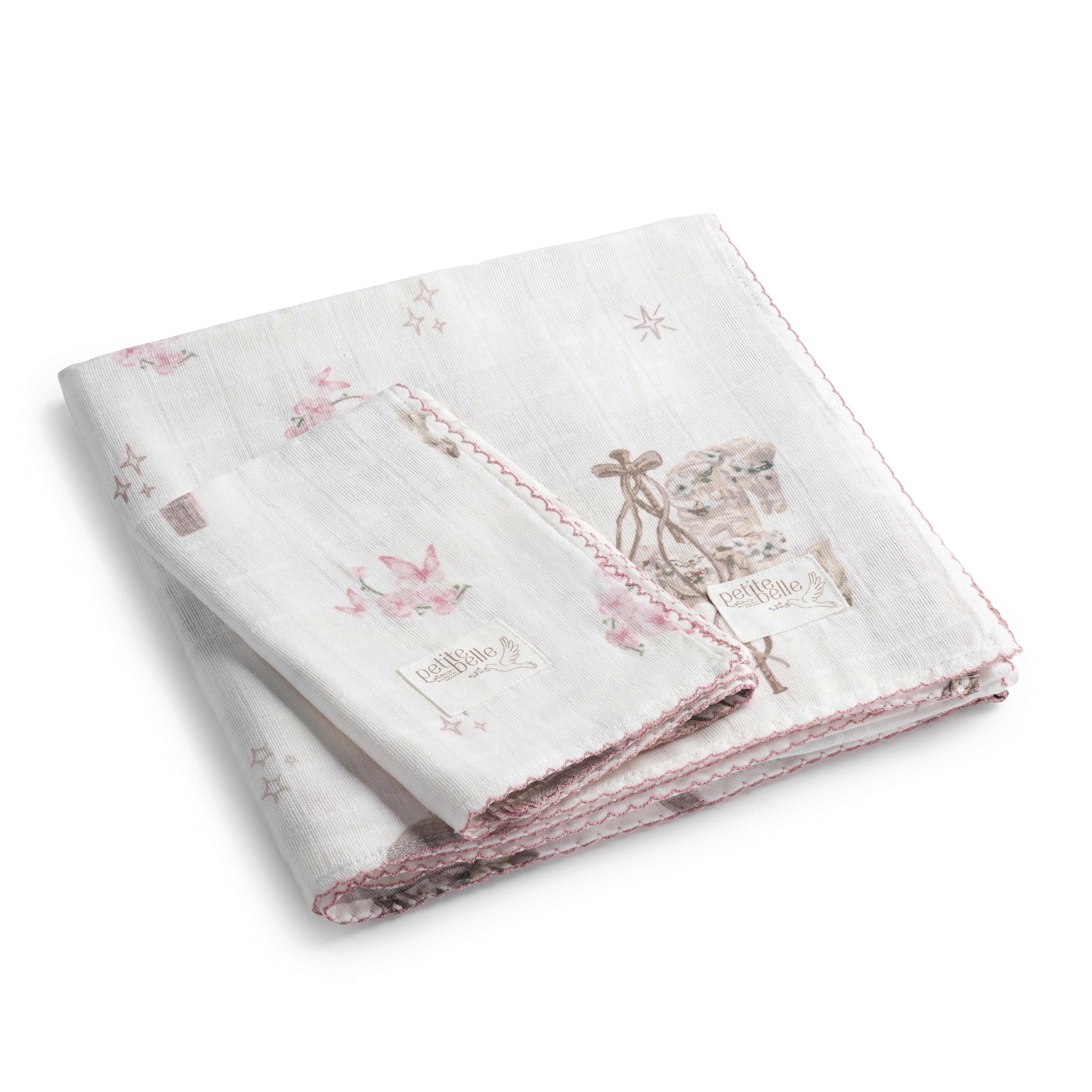 Petite Belle Mauve Carousel Swaddle & Burp Cloth Set