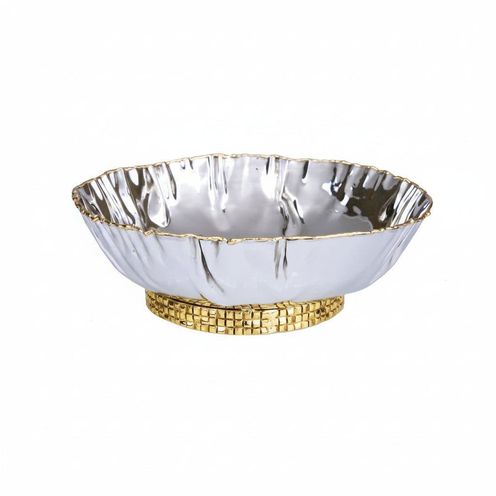 Stainless Steel Crumpled Bowl with Mosaic Base