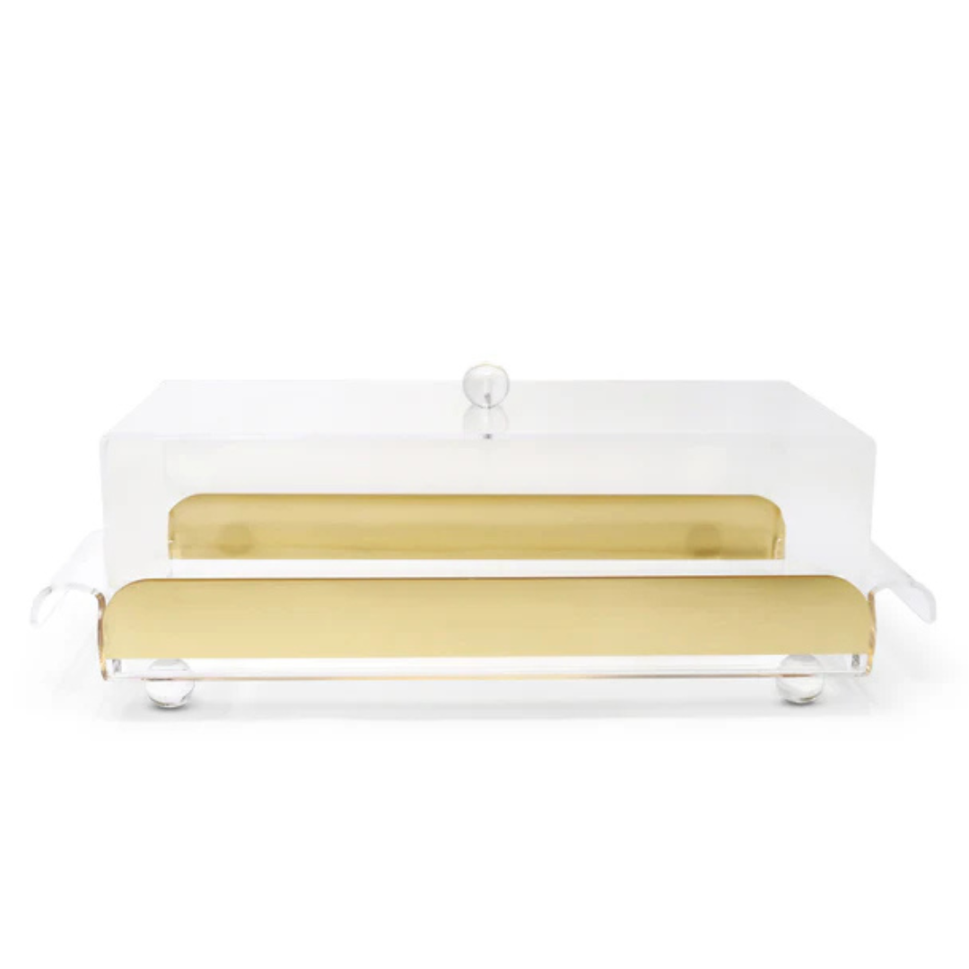 Rectangular Serving Tray & Cover with Clear Ball Legs and Knob