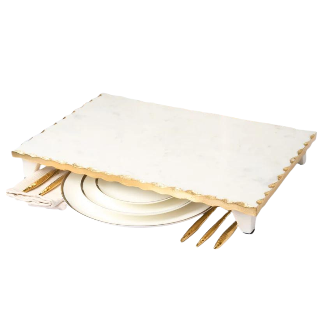 White/Gold Marble Raised Challah Board