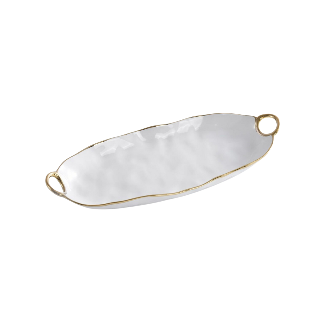 White Porcelain Deep Server with Gold Handles