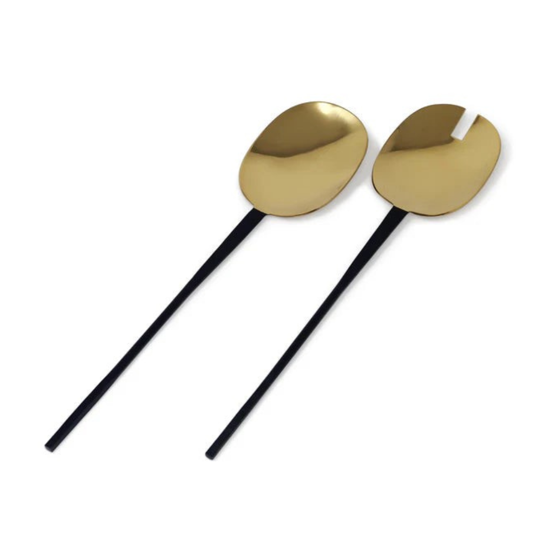 Salad Servers Gold with Black Handles