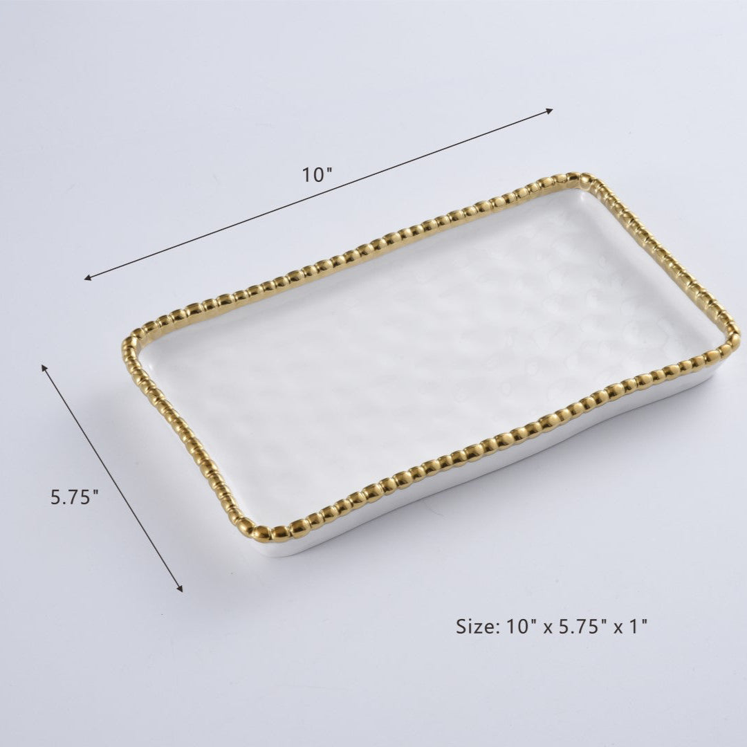 Gold Rimmed Rectangular Vanity Tray