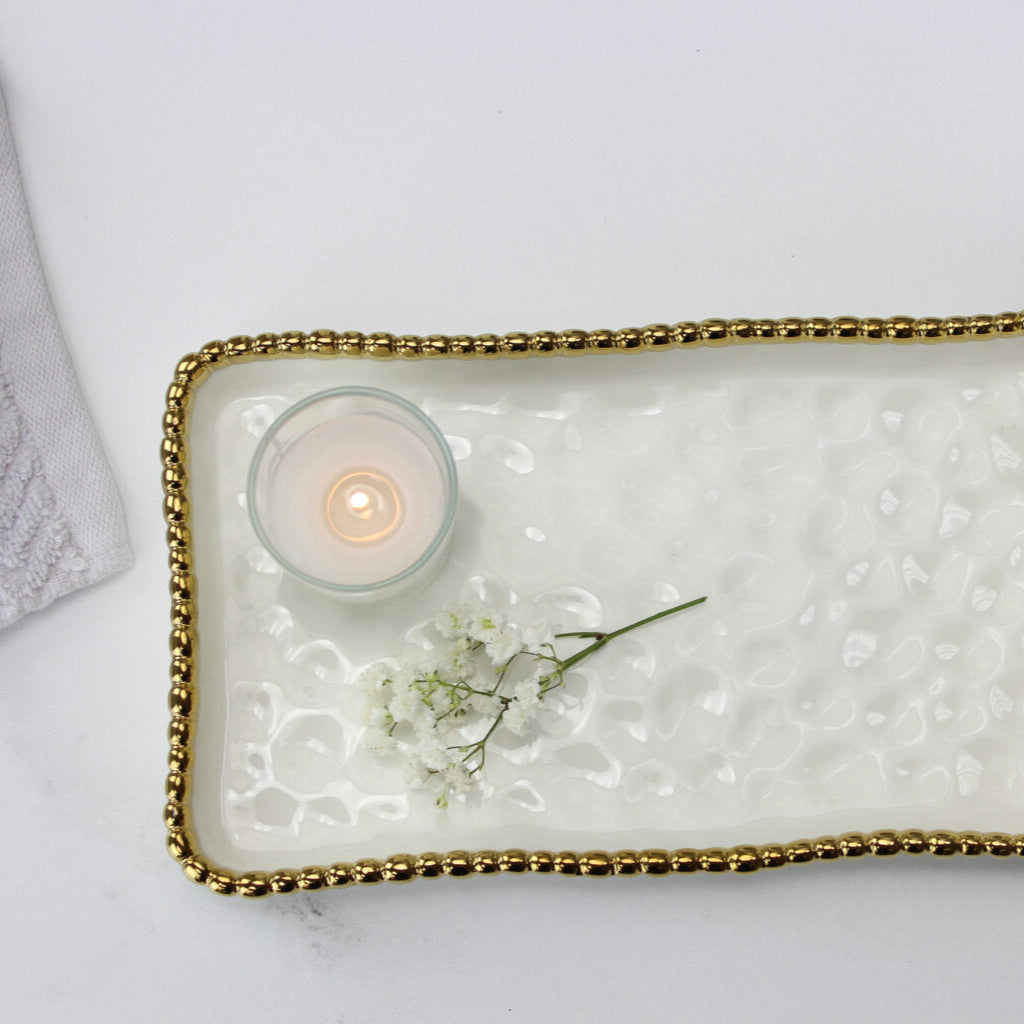 Gold Rimmed Rectangular Vanity Tray