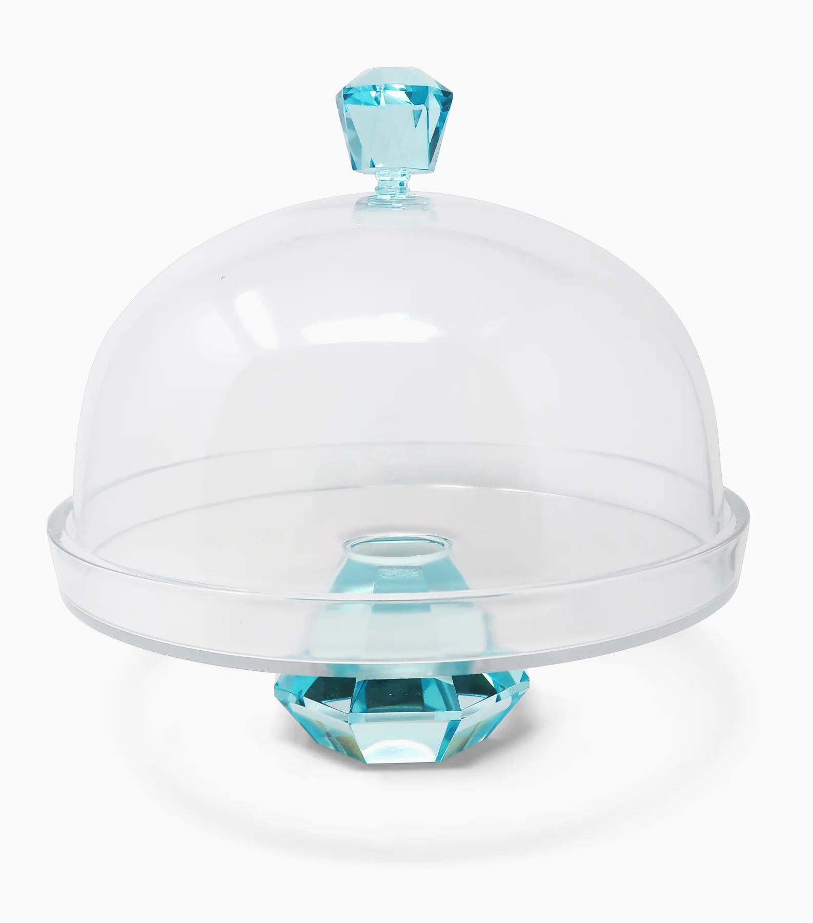 Glass Cake Dome with Colored Diamond Base and Handle