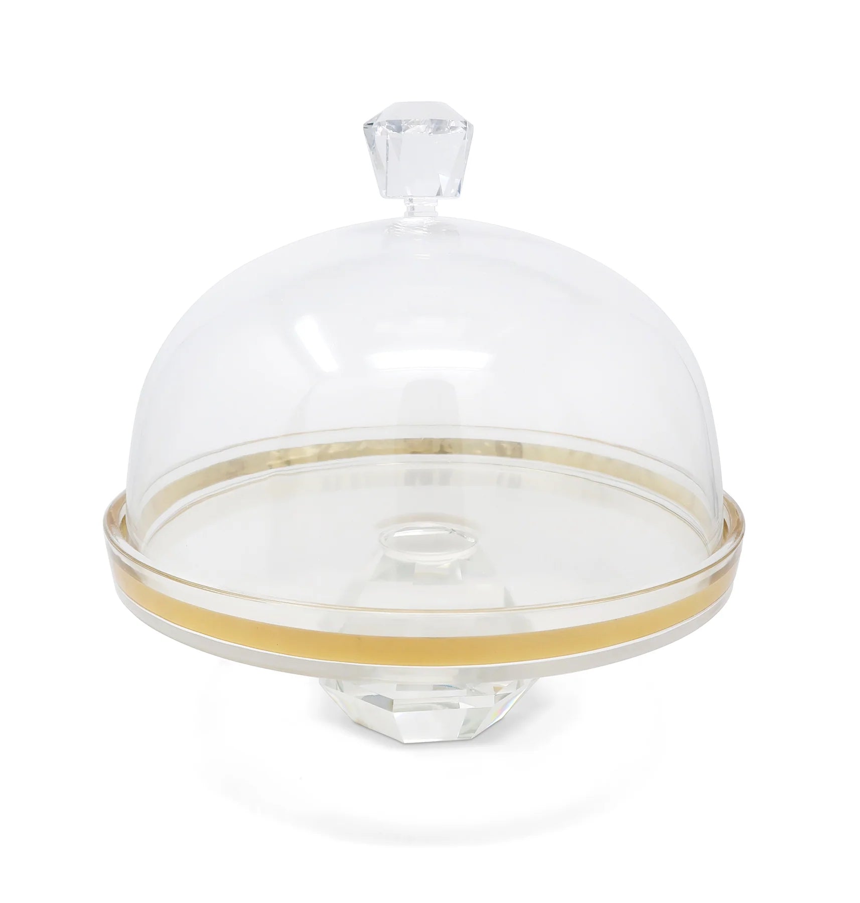 Glass Cake Dome Gold Design with Diamond Shaped Base and Handle