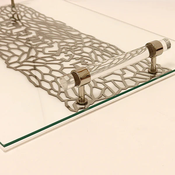 Acrylic Challah Tray Gold with Cylinder Handles