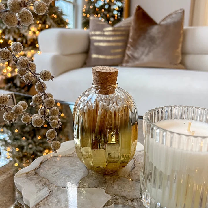 Gold Bottle Match Holder with White Tip Matches