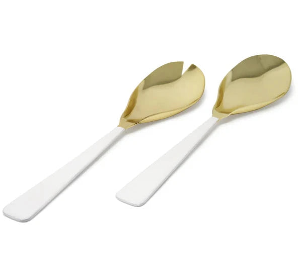 Gold Salad Servers with White Handles