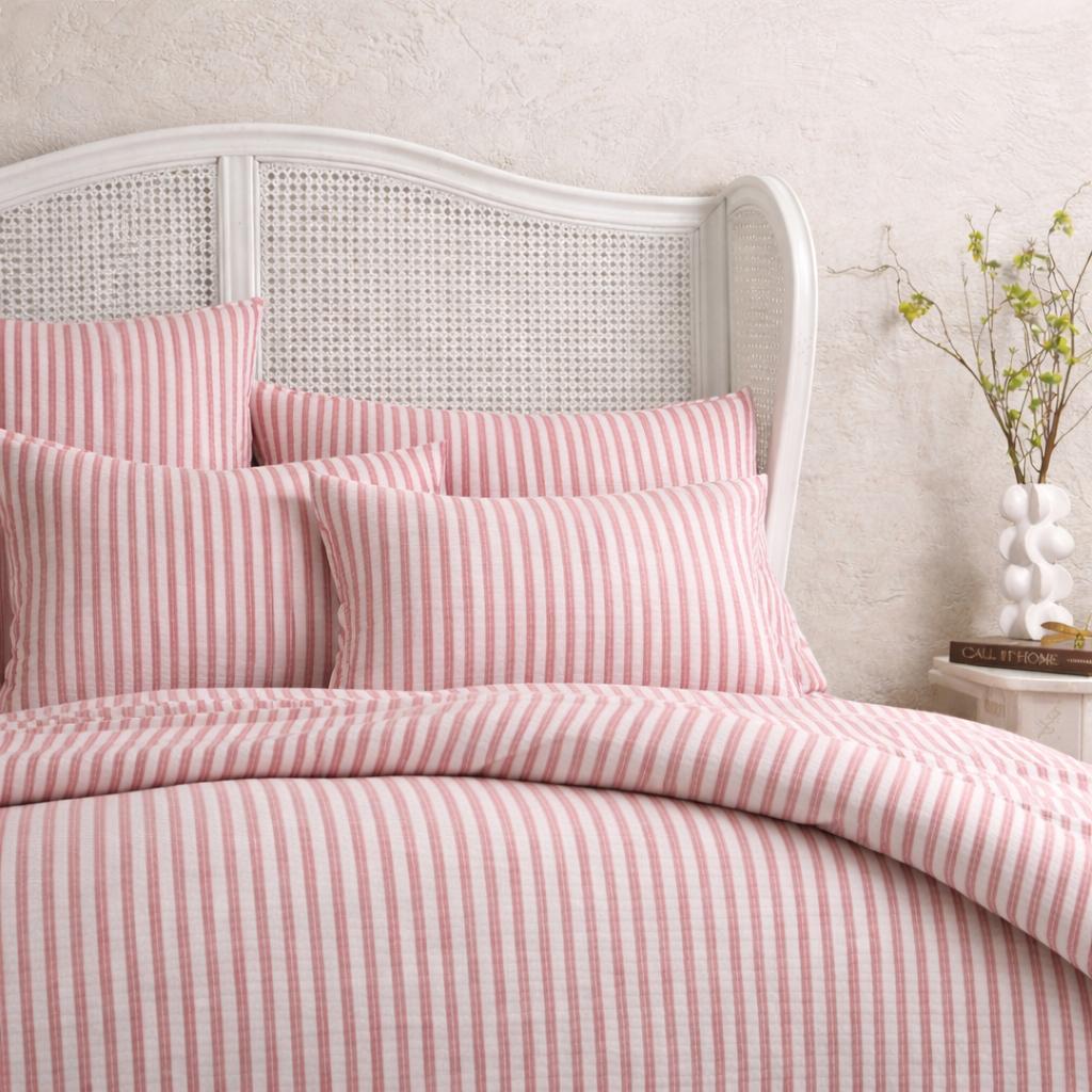 Aura Home Seer Sucker Stripe Duvet Set- Pink