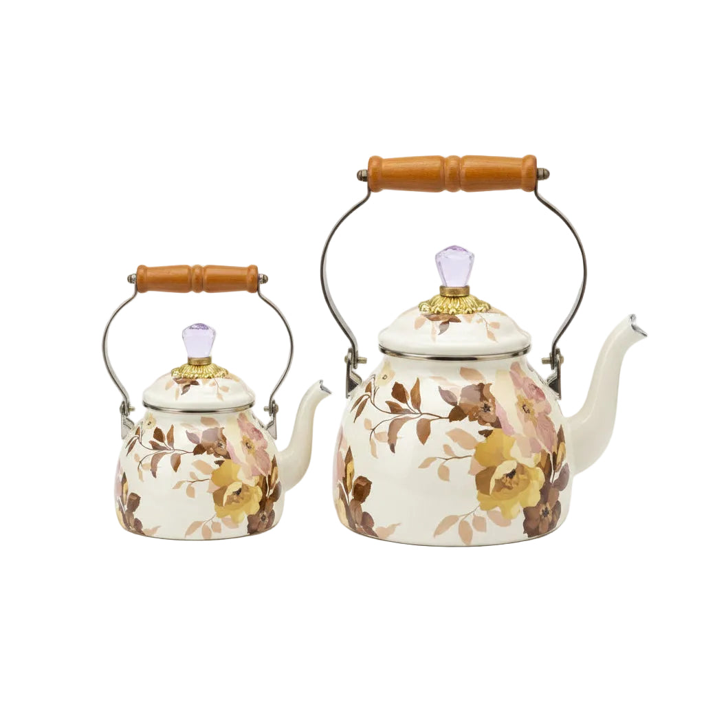 MacKenzie-Childs White Wild Rose tea kettle