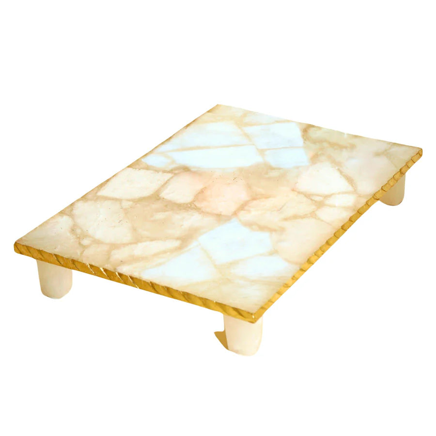 White Quartz With Gold Challah Board