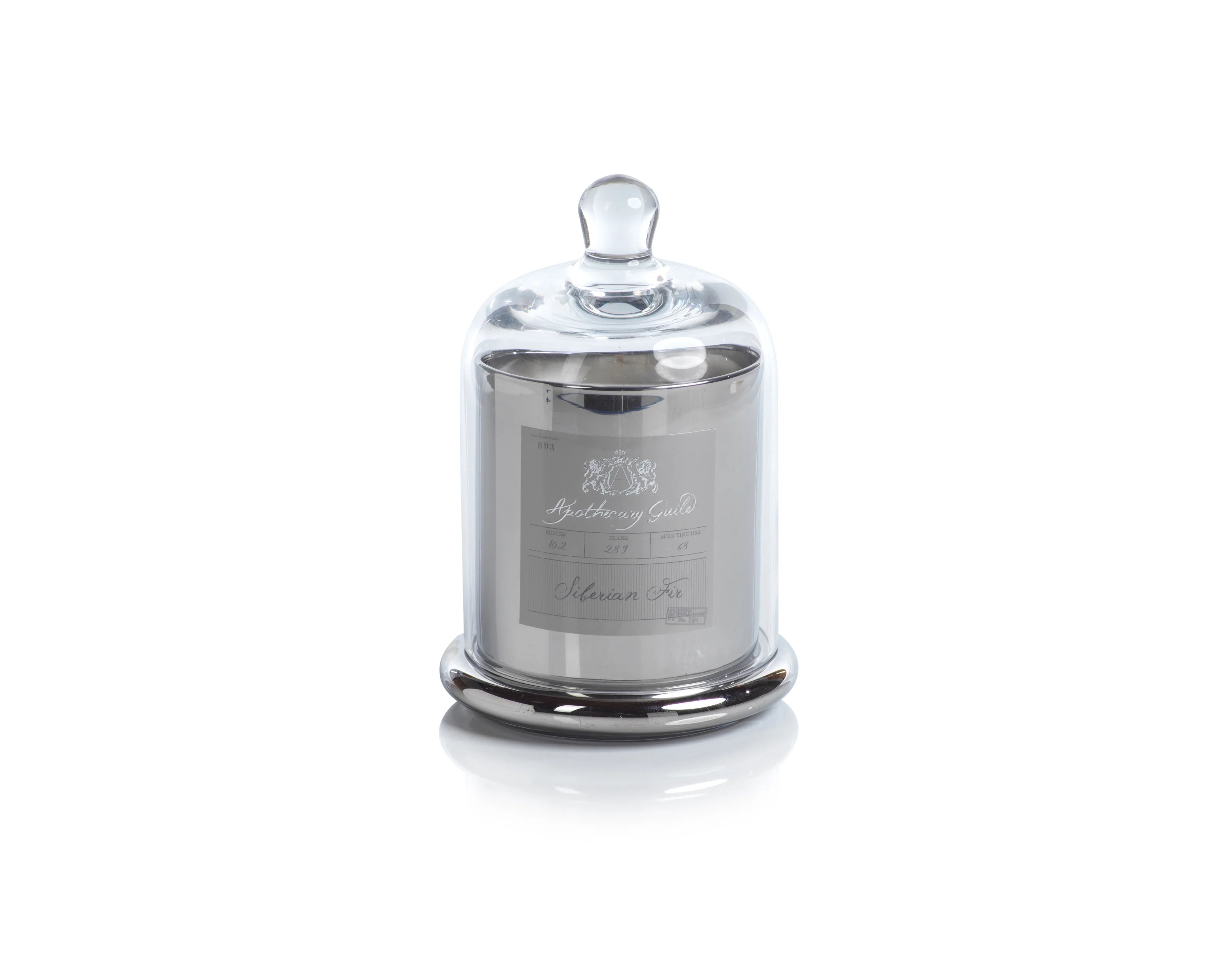 Apothecary Guild Silver Scented Candle Jar with Glass Dome- Siberian Fir