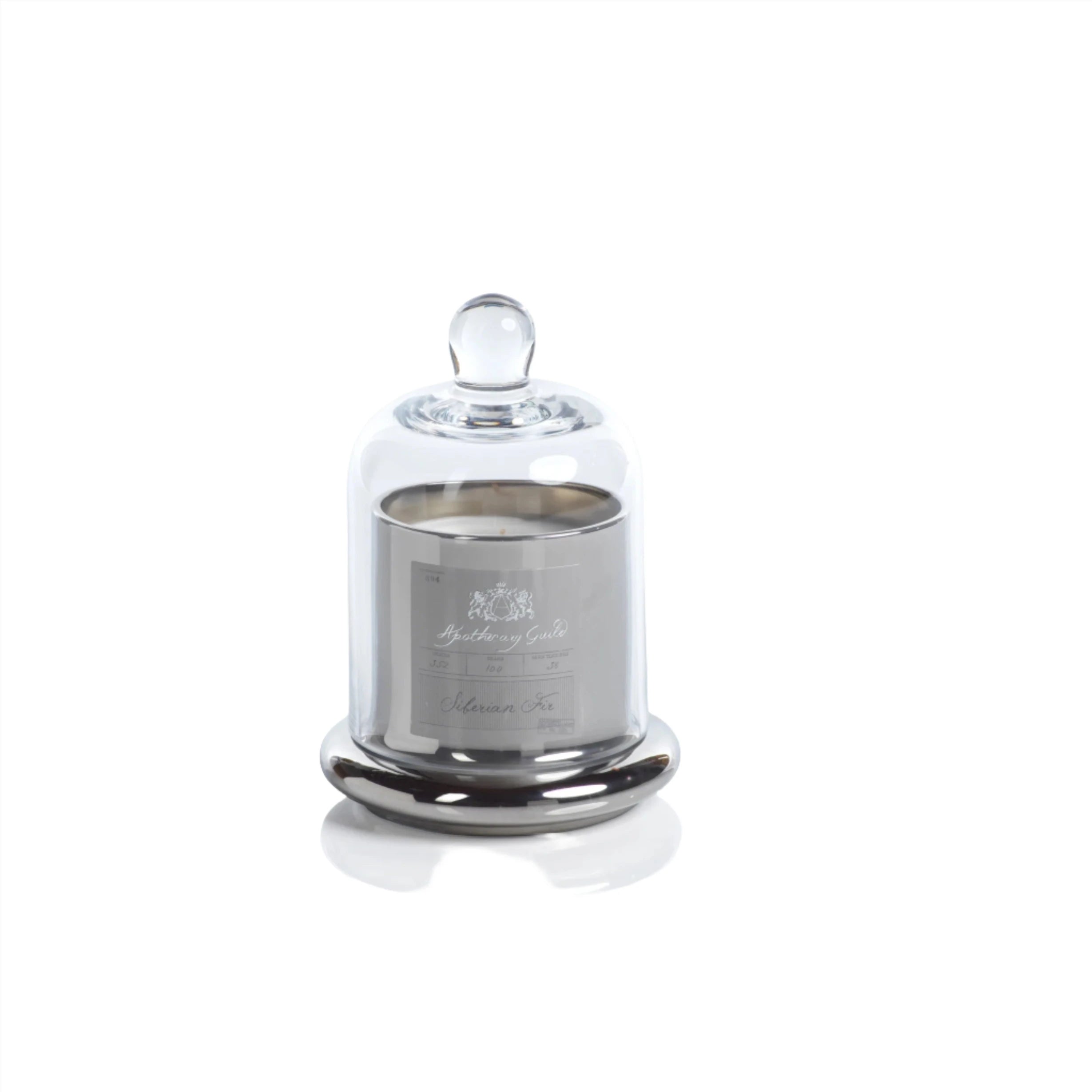 Zodax Apothecary Guild Siberian Fir Silver Scented Candle Jar with Glass Dome