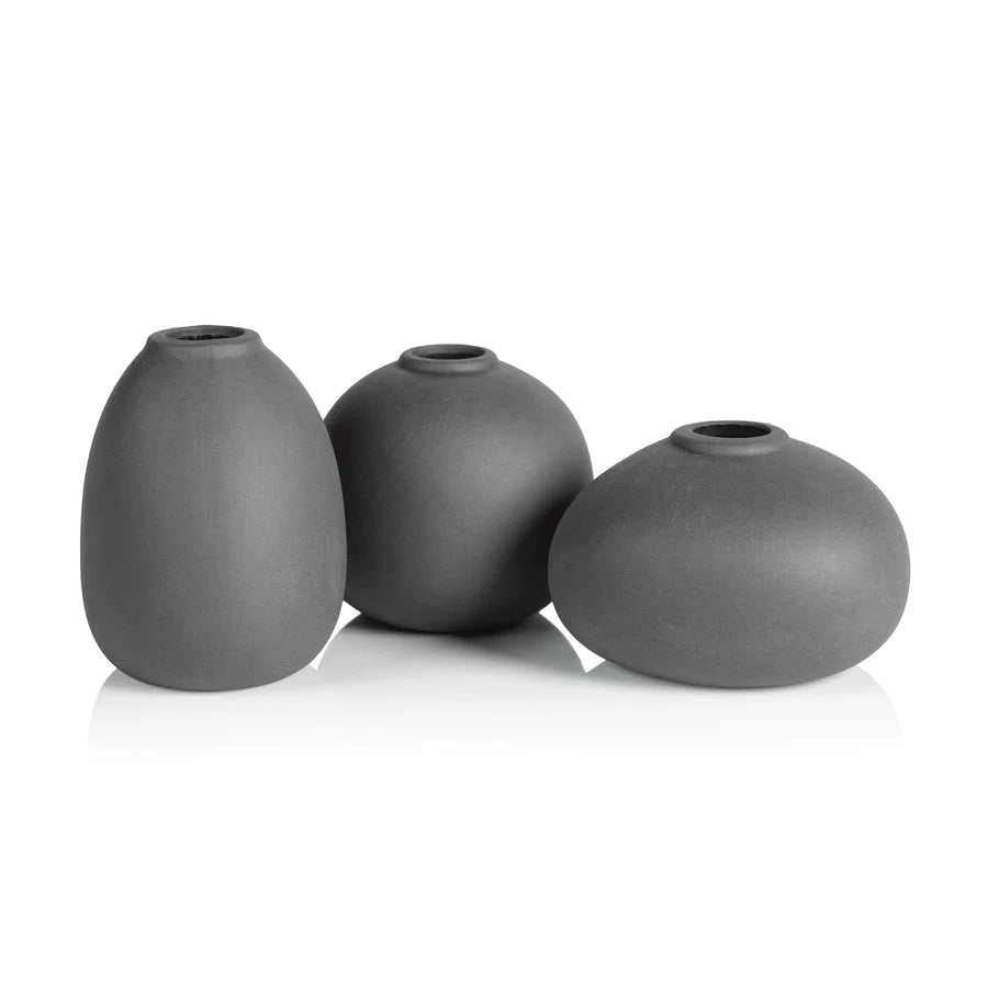 Zodax Matt Charcoal Tresco Clay Bud Vases