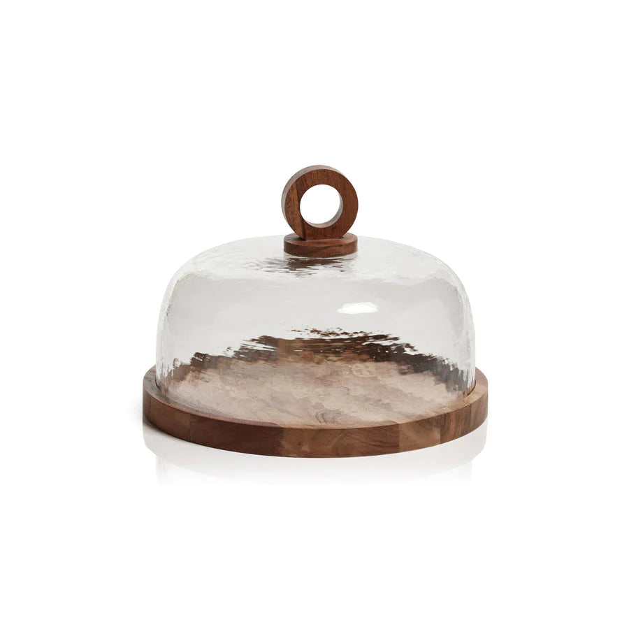 Artisan Wood Cheese Board with Hammered Glass Cloche