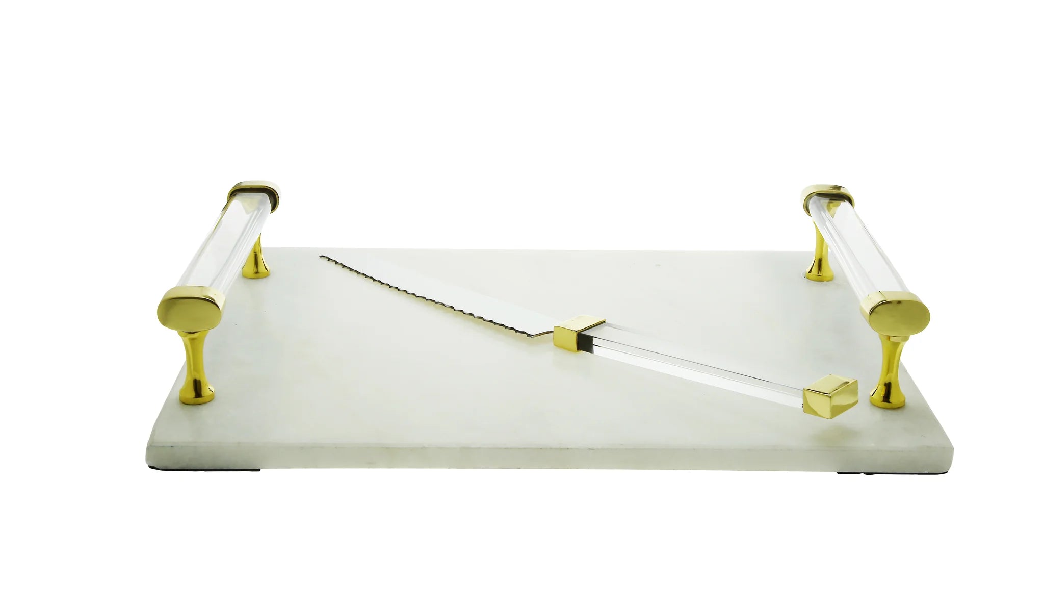 White Marble/ Acrylic Challah Board with Knife