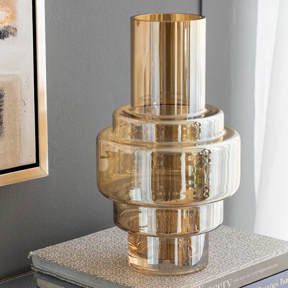 Amber  Geometric Luster Clear Accent Vase