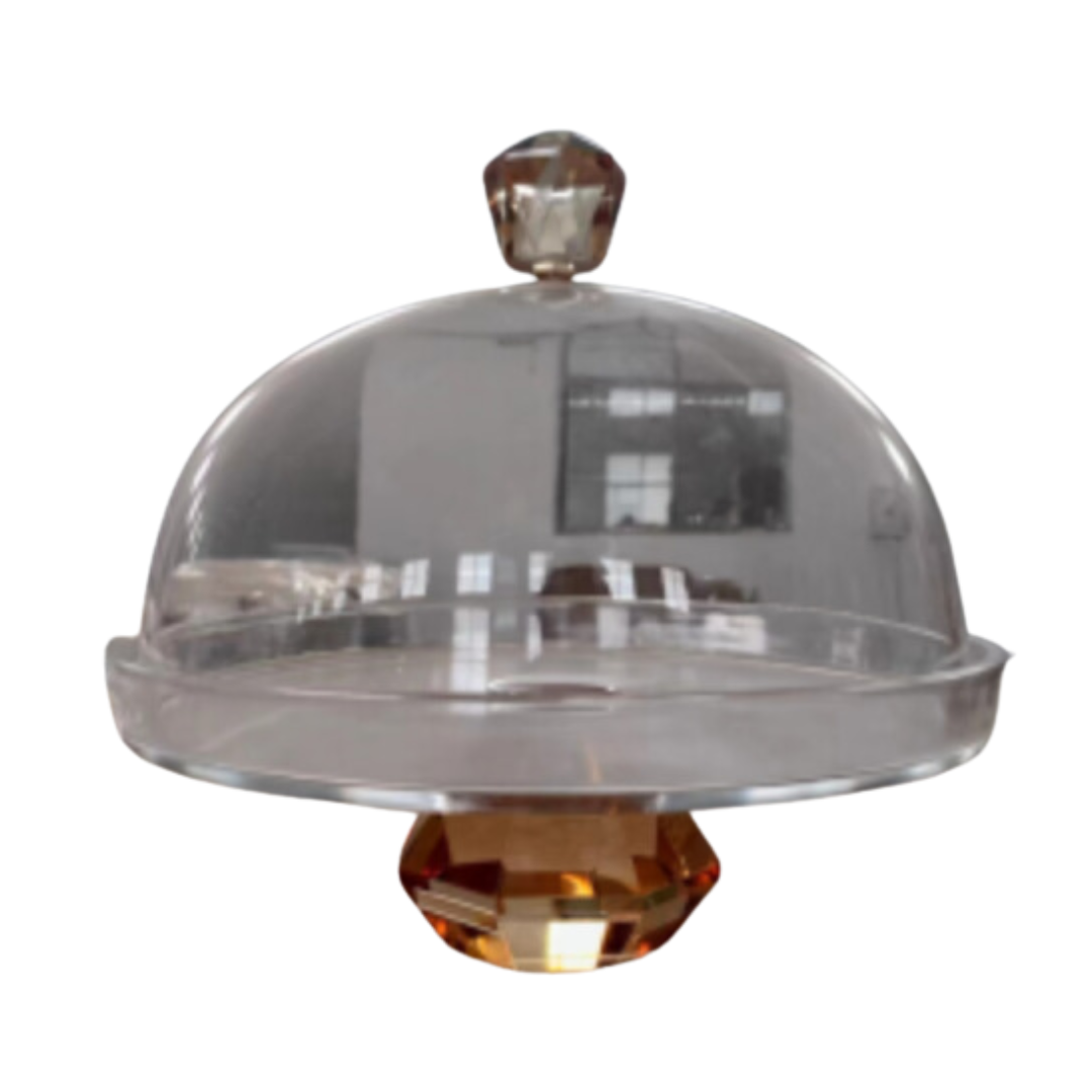 Glass Cake Dome with Colored Diamond Base and Handle