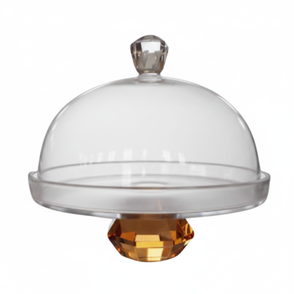 Glass Cake Dome with Colored Diamond Base and Handle