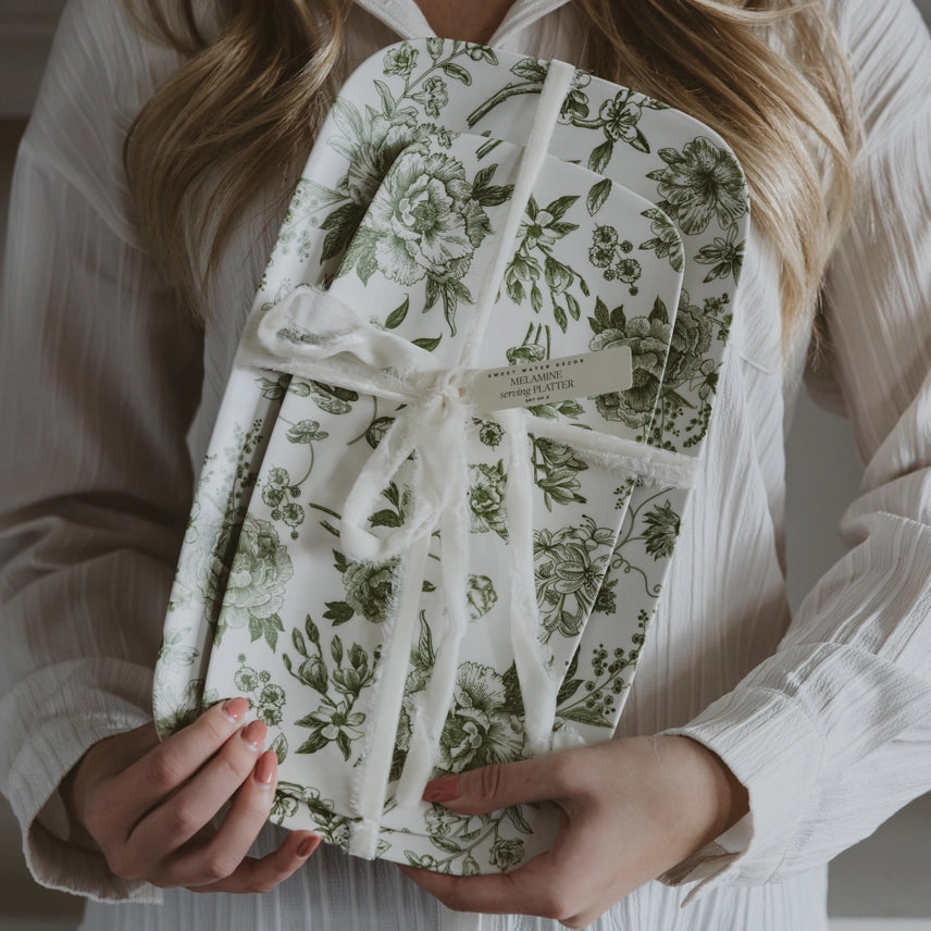 Green Delft Stacking Melamine Tray - Set of 2