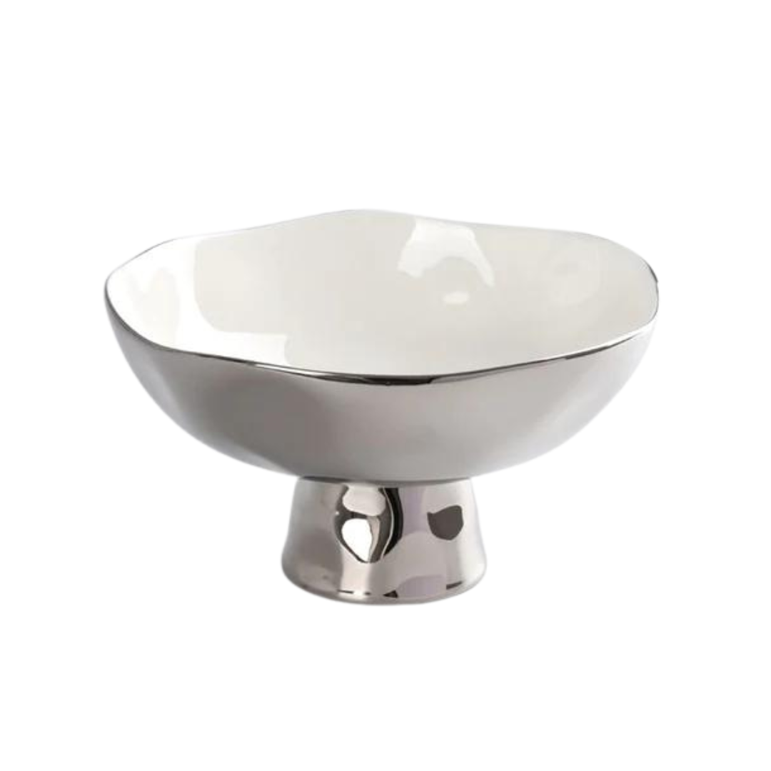 Silver Porcelain Footed Bowl