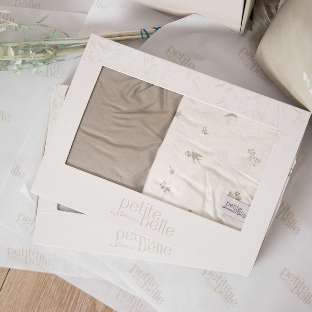 Petite Belle Flora Patchwork Sheet Set- Light Blue/Grey