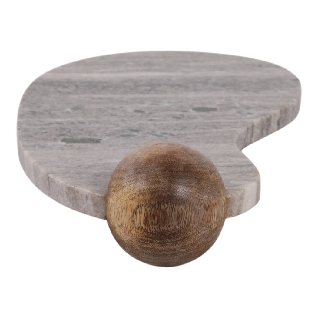 Decorative Tray - Beige Marble Curvy on Wood Ball Feet,17 in