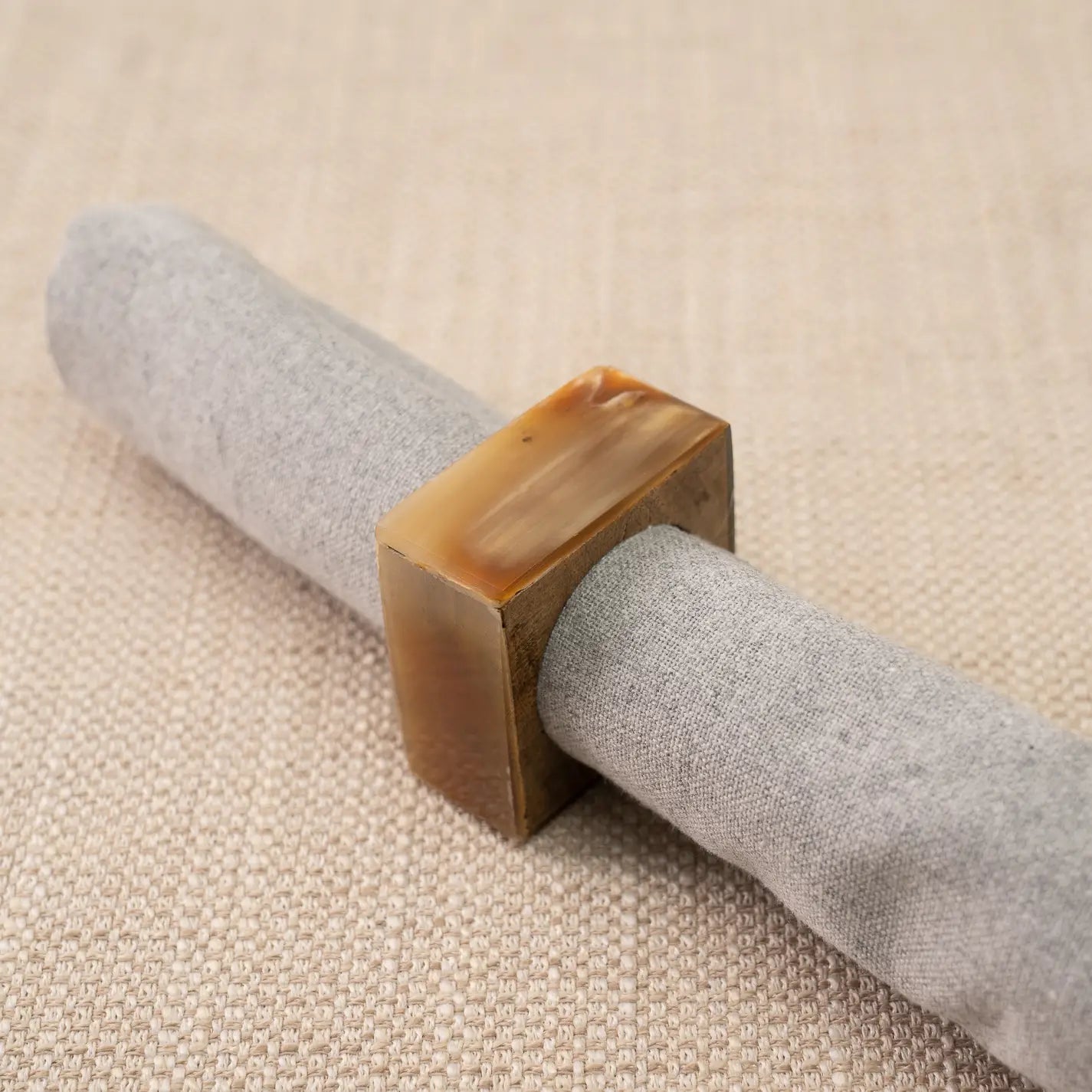 Natural Horn Border Wood Napkin Ring