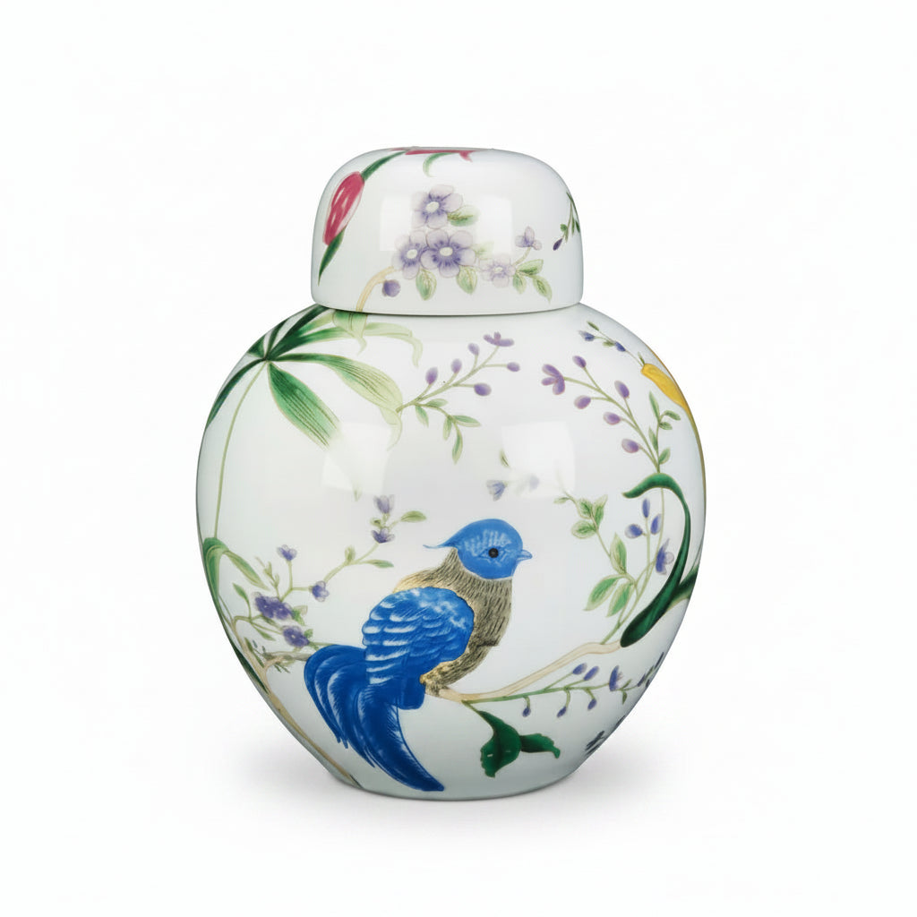 Birds and Flowers Round Jar with Lid