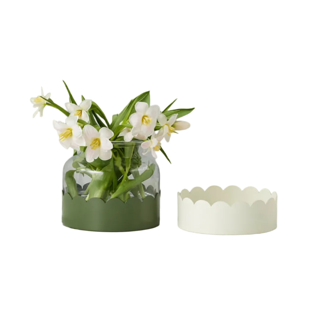 White/Spruce Green 2-in-1 Scalloped Bloom Vase