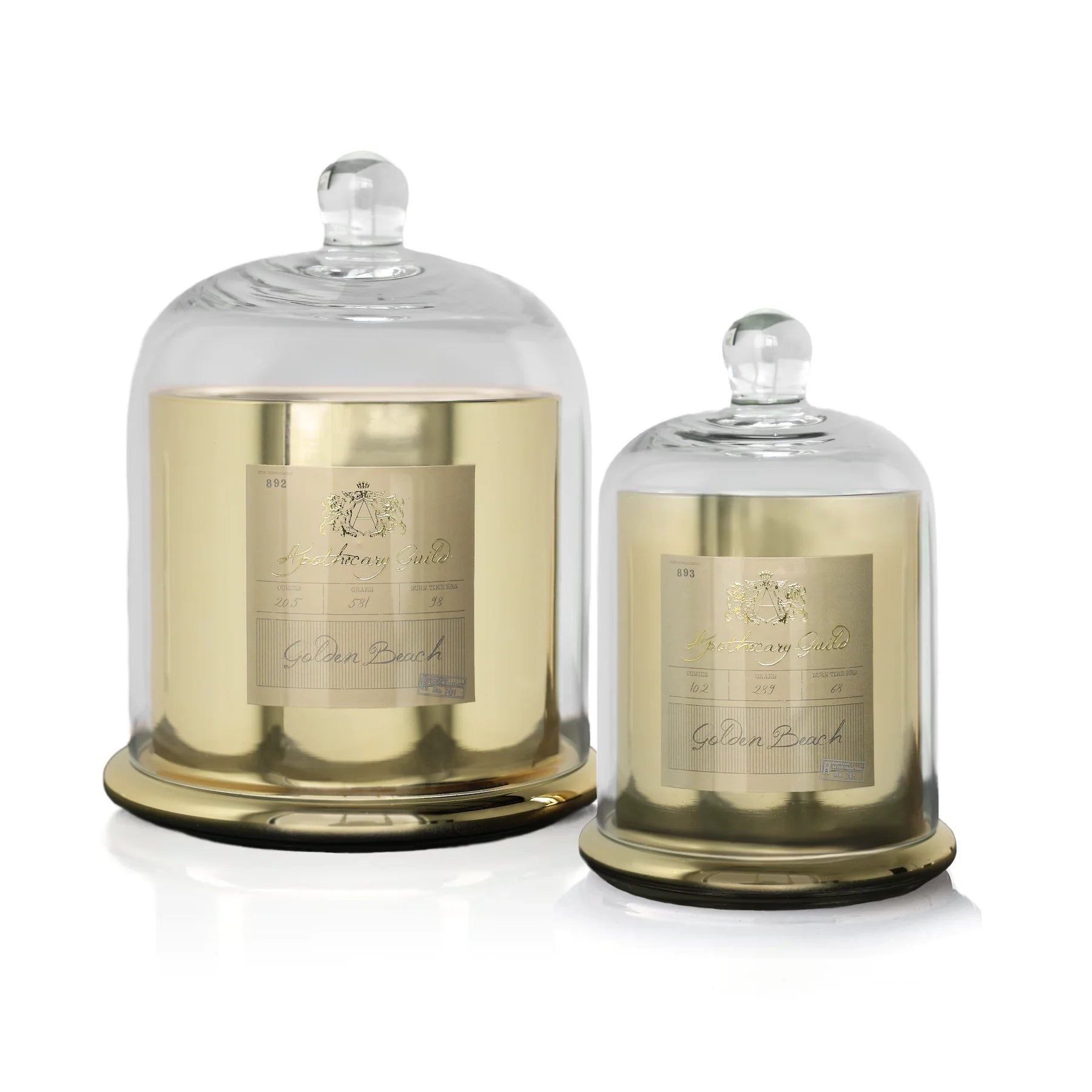 Zodax Apothecary Guild Golden Beach Gold Scented Candle Jar with Glass Dome