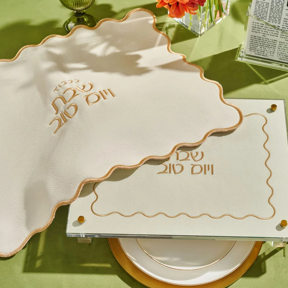 Challah tray, challah cover and Bentcher set