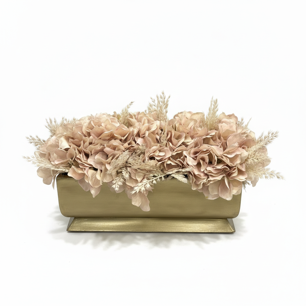 Flaura Beige Hydrangeas in Gold Pot